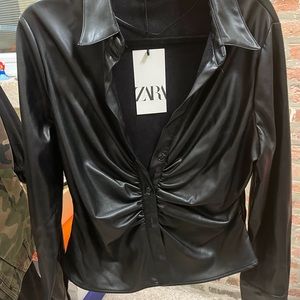 Zara sexy faux leather blouse